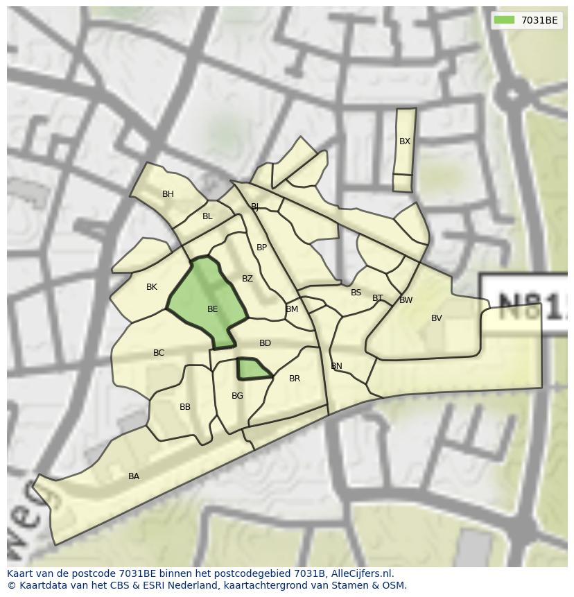 Afbeelding van het postcodegebied 7031 BE op de kaart.