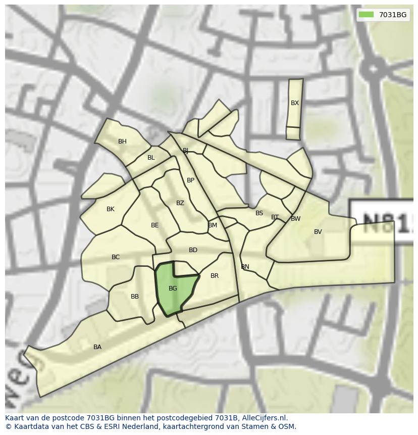 Afbeelding van het postcodegebied 7031 BG op de kaart.