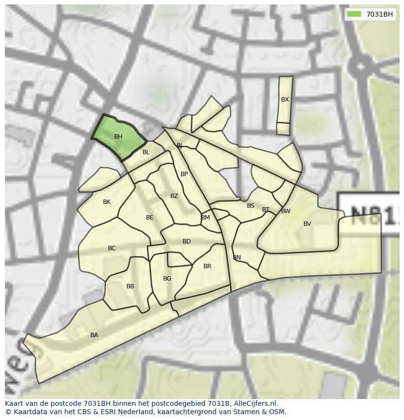 Afbeelding van het postcodegebied 7031 BH op de kaart.