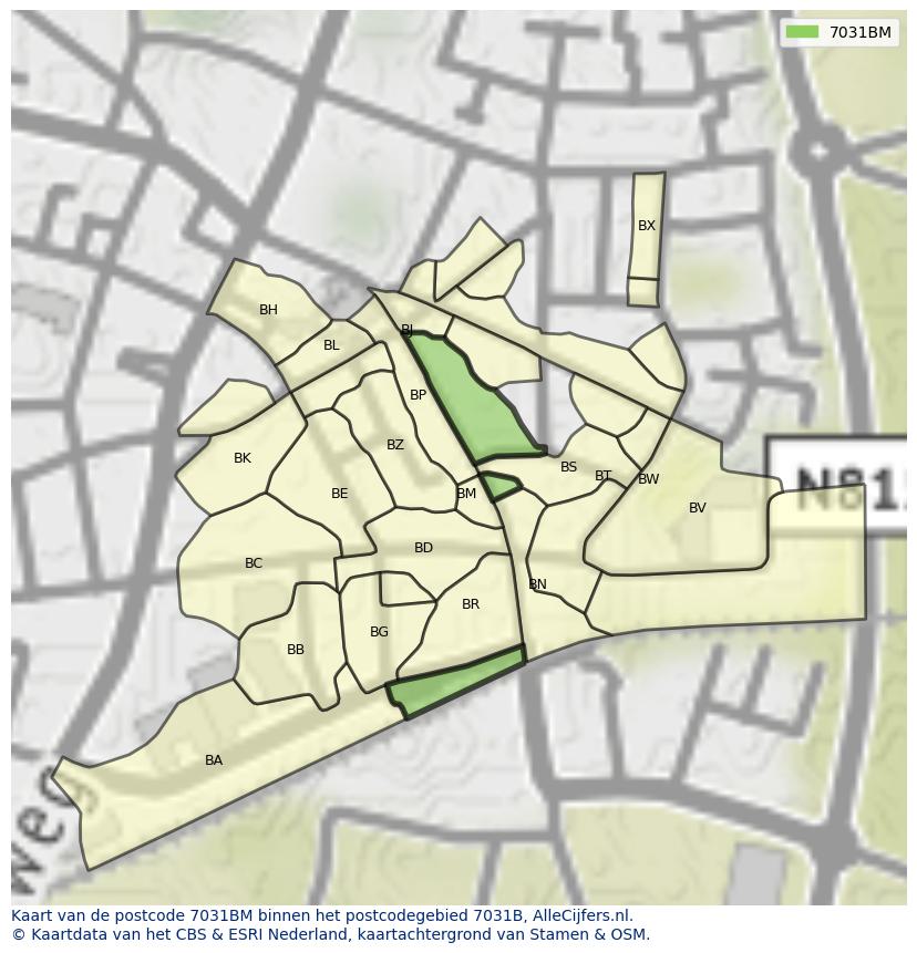 Afbeelding van het postcodegebied 7031 BM op de kaart.