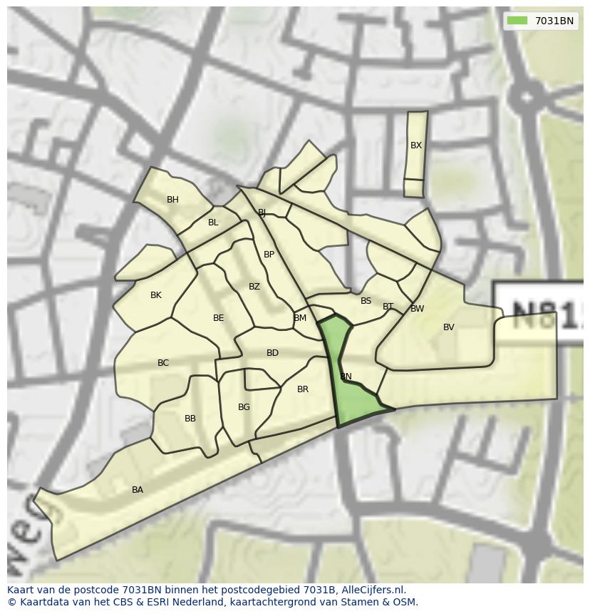 Afbeelding van het postcodegebied 7031 BN op de kaart.