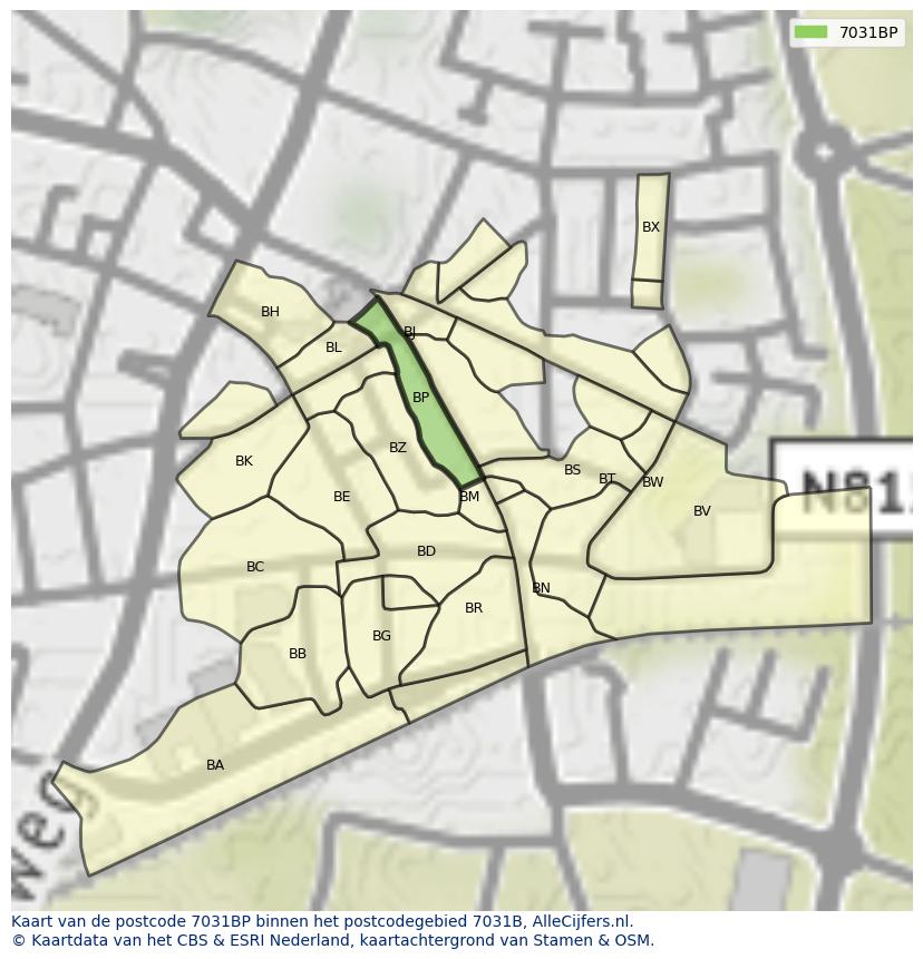 Afbeelding van het postcodegebied 7031 BP op de kaart.