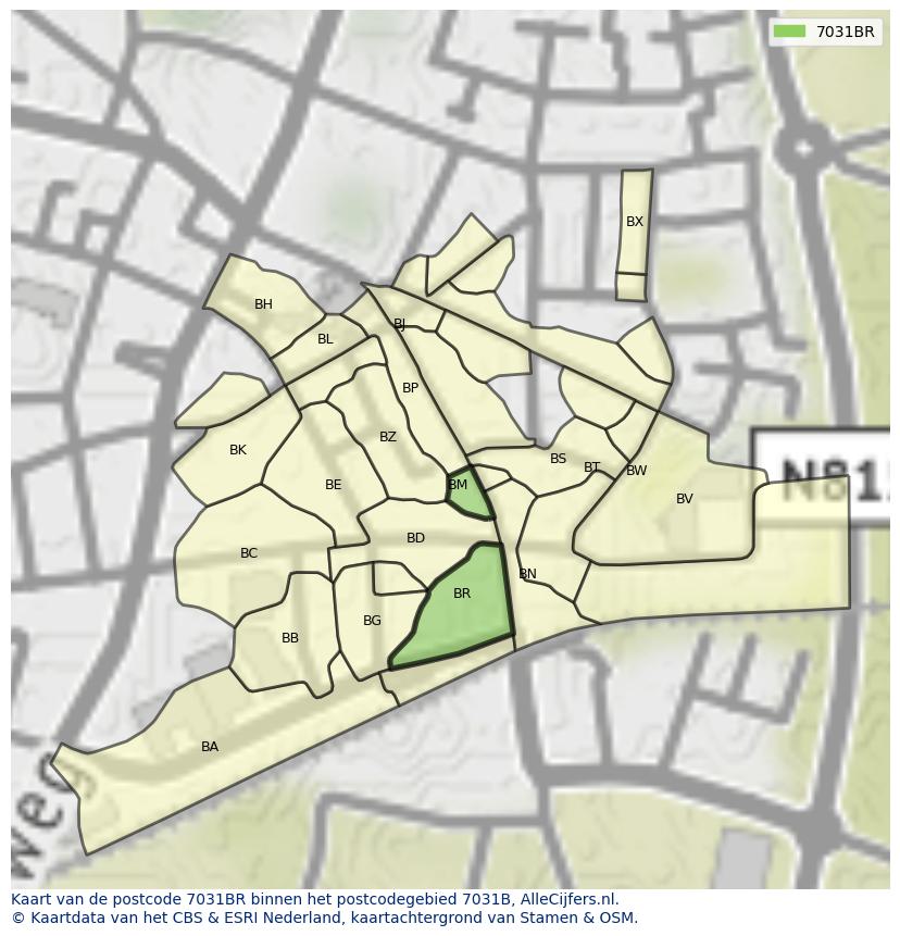Afbeelding van het postcodegebied 7031 BR op de kaart.