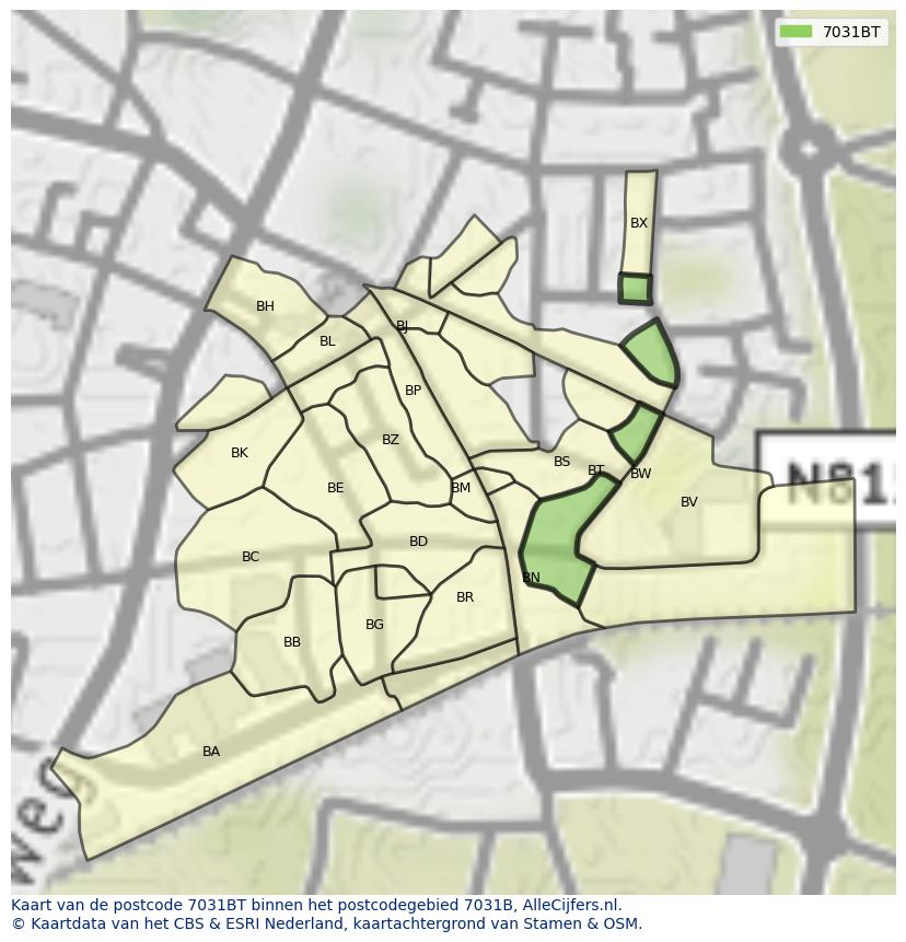 Afbeelding van het postcodegebied 7031 BT op de kaart.