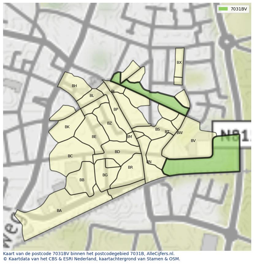 Afbeelding van het postcodegebied 7031 BV op de kaart.