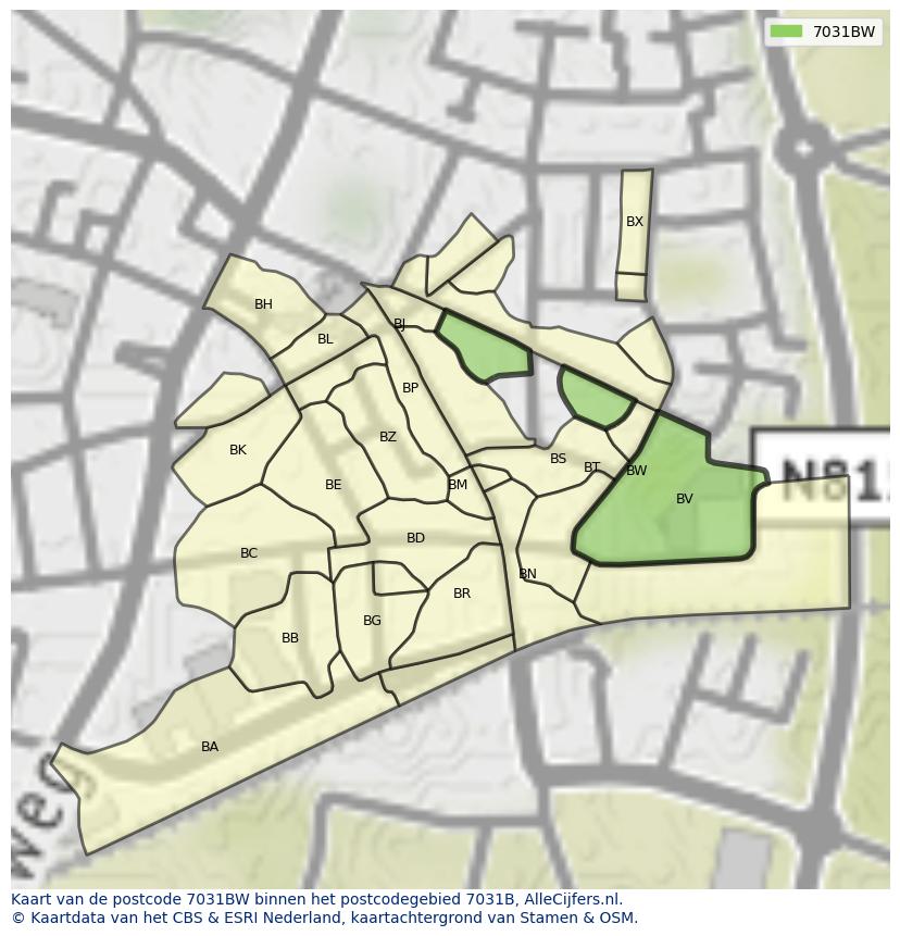 Afbeelding van het postcodegebied 7031 BW op de kaart.