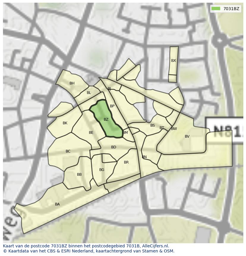 Afbeelding van het postcodegebied 7031 BZ op de kaart.