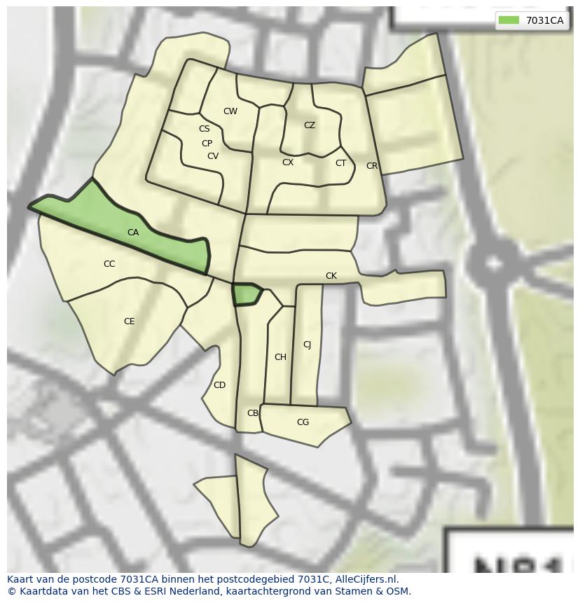 Afbeelding van het postcodegebied 7031 CA op de kaart.