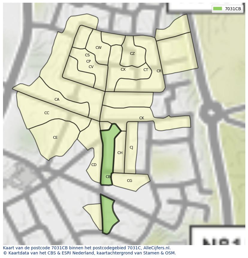 Afbeelding van het postcodegebied 7031 CB op de kaart.