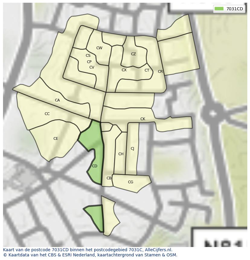 Afbeelding van het postcodegebied 7031 CD op de kaart.