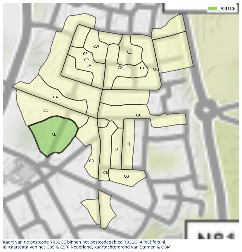 Afbeelding van het postcodegebied 7031 CE op de kaart.