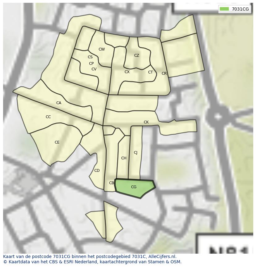 Afbeelding van het postcodegebied 7031 CG op de kaart.