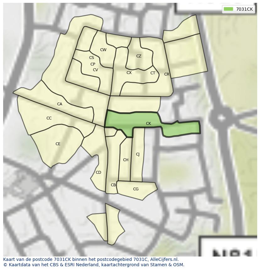 Afbeelding van het postcodegebied 7031 CK op de kaart.