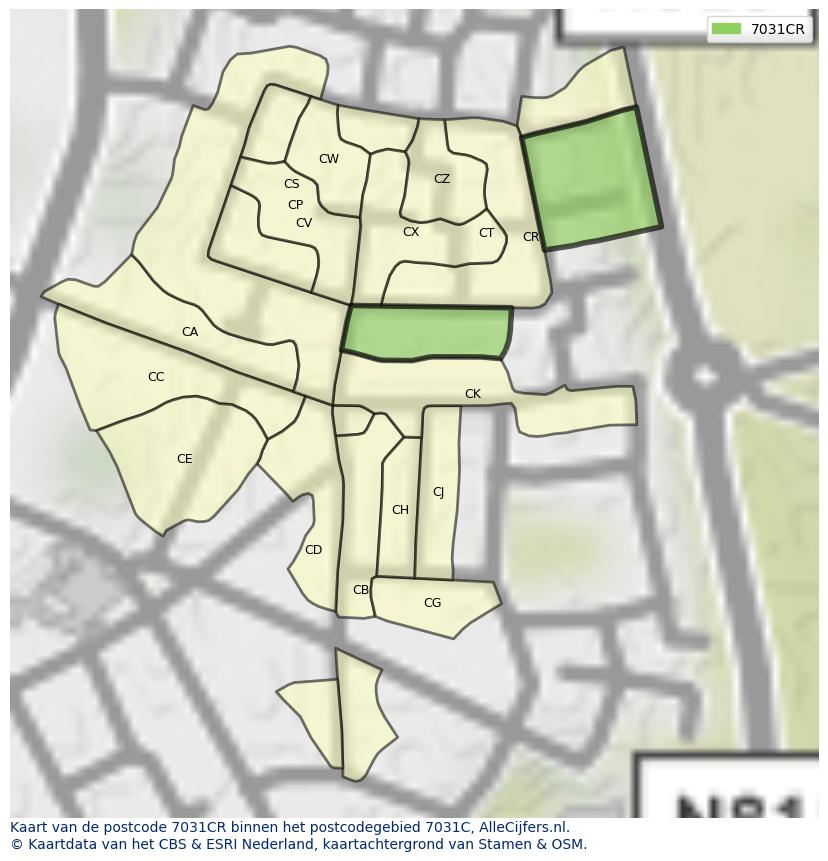 Afbeelding van het postcodegebied 7031 CR op de kaart.