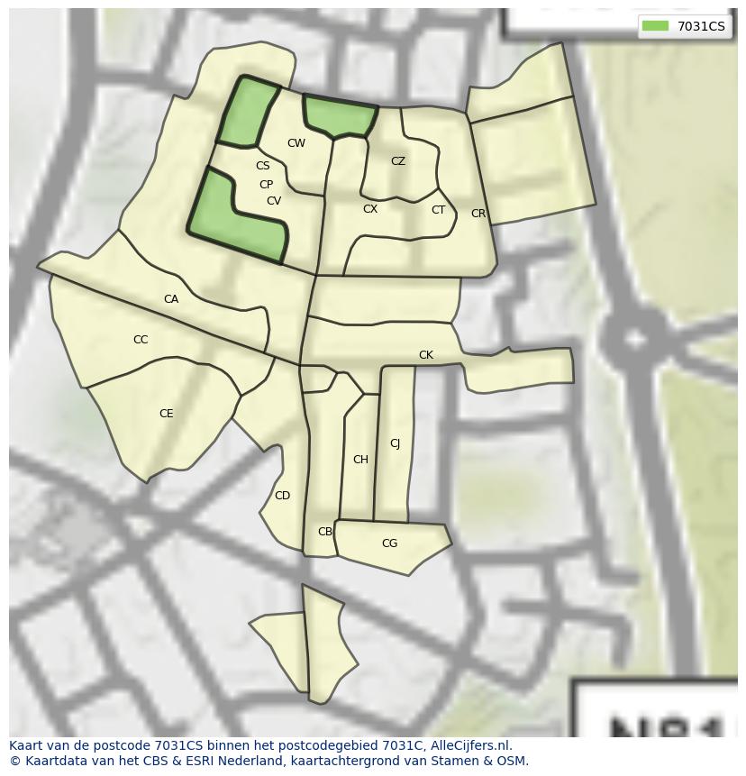 Afbeelding van het postcodegebied 7031 CS op de kaart.