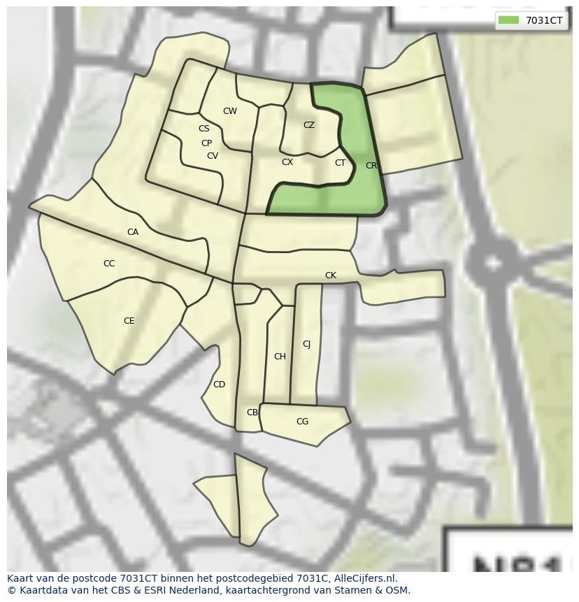 Afbeelding van het postcodegebied 7031 CT op de kaart.