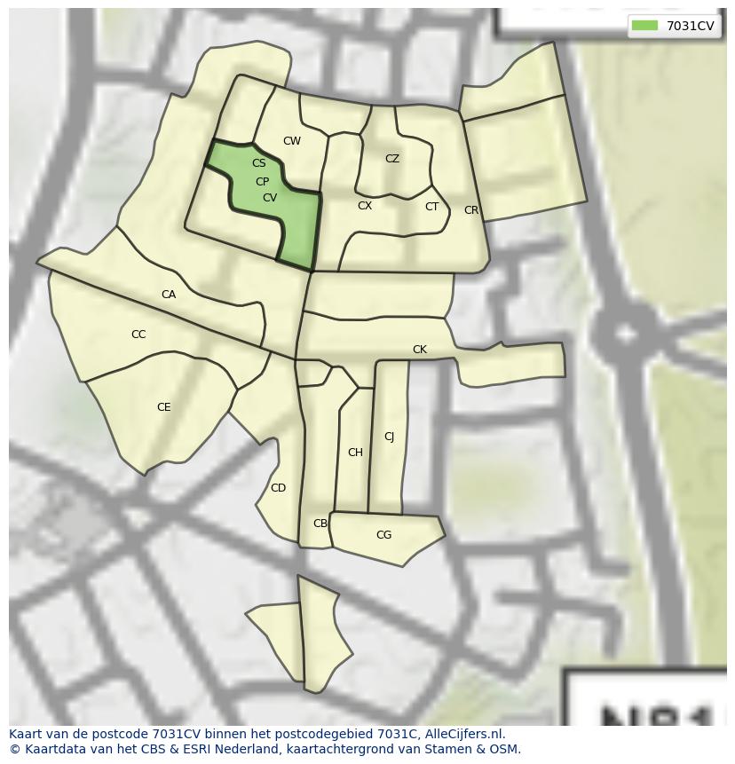 Afbeelding van het postcodegebied 7031 CV op de kaart.