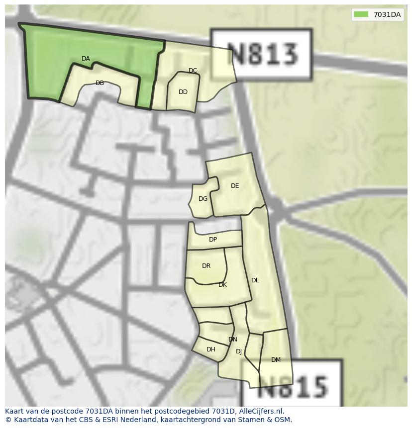Afbeelding van het postcodegebied 7031 DA op de kaart.