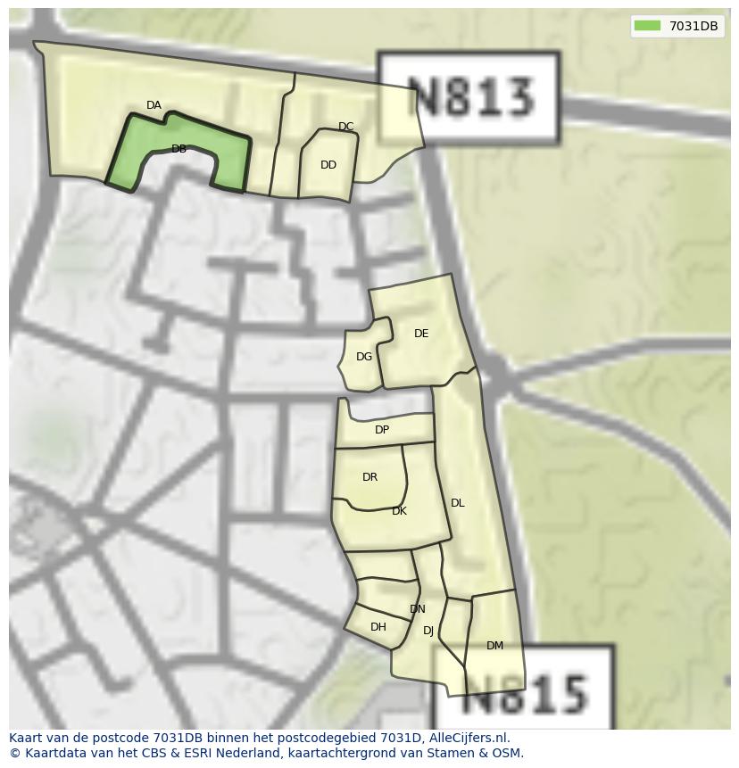 Afbeelding van het postcodegebied 7031 DB op de kaart.