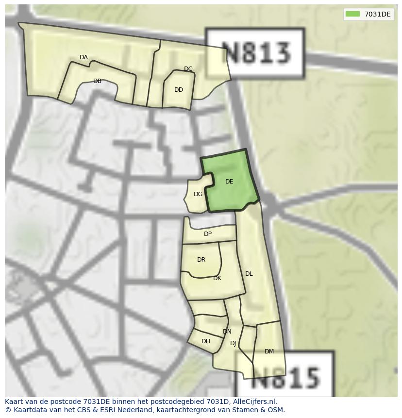 Afbeelding van het postcodegebied 7031 DE op de kaart.