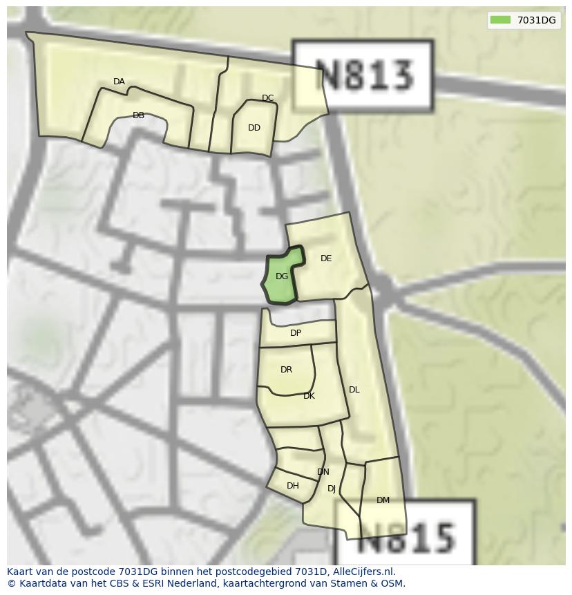 Afbeelding van het postcodegebied 7031 DG op de kaart.