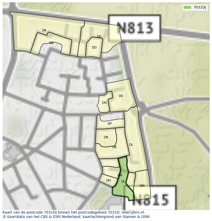 Afbeelding van het postcodegebied 7031 DJ op de kaart.
