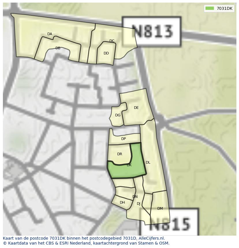 Afbeelding van het postcodegebied 7031 DK op de kaart.