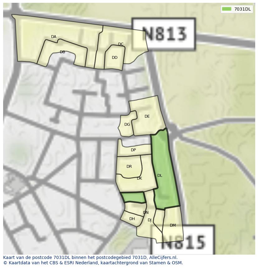Afbeelding van het postcodegebied 7031 DL op de kaart.