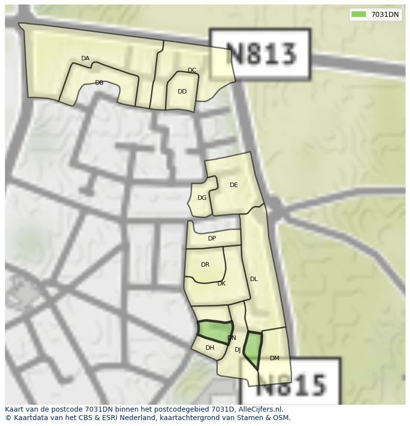 Afbeelding van het postcodegebied 7031 DN op de kaart.
