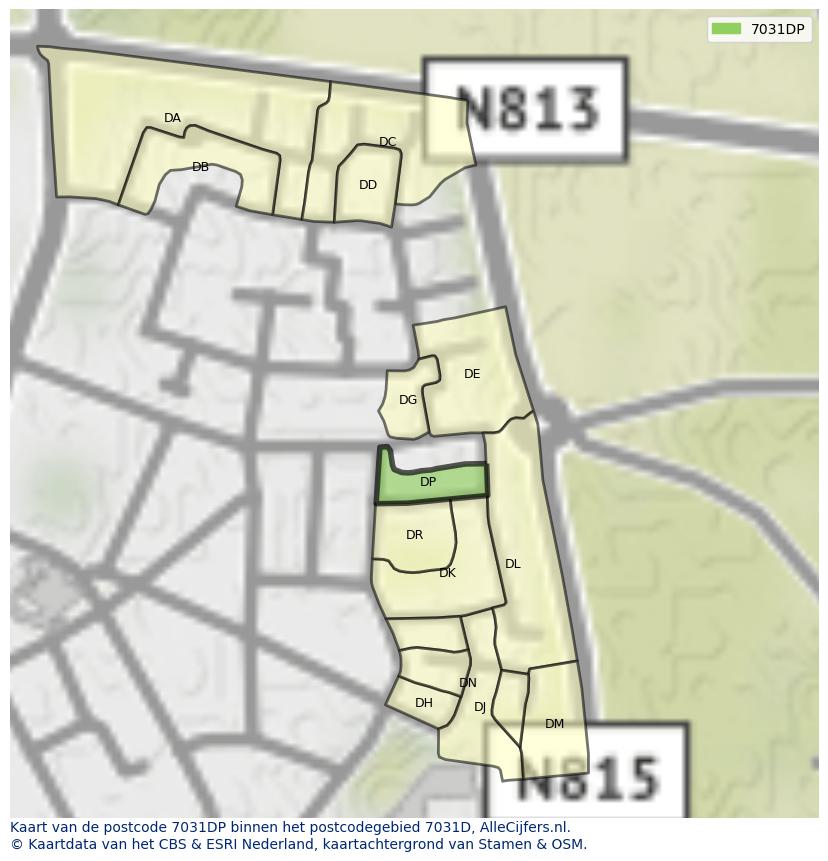 Afbeelding van het postcodegebied 7031 DP op de kaart.