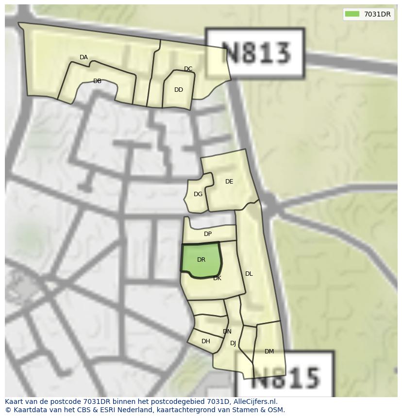 Afbeelding van het postcodegebied 7031 DR op de kaart.