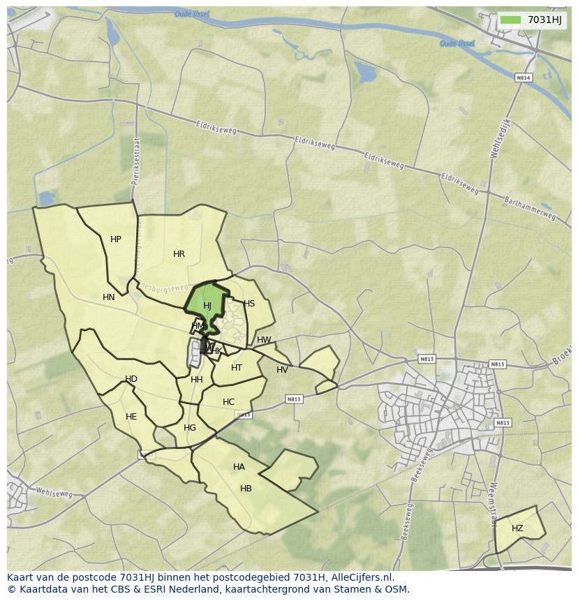 Afbeelding van het postcodegebied 7031 HJ op de kaart.