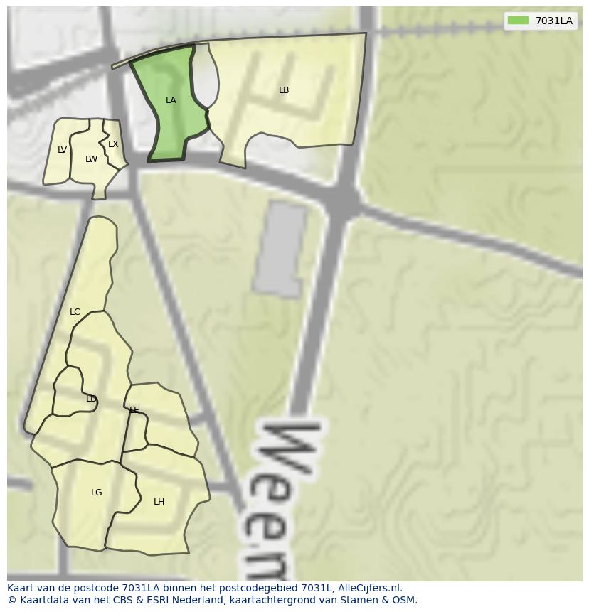 Afbeelding van het postcodegebied 7031 LA op de kaart.