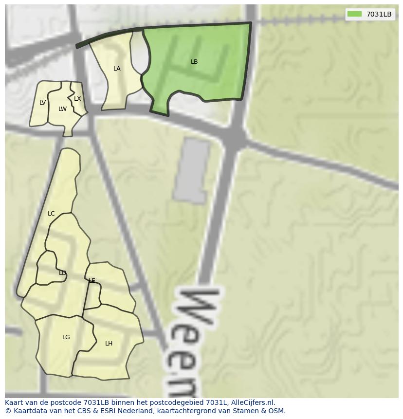 Afbeelding van het postcodegebied 7031 LB op de kaart.