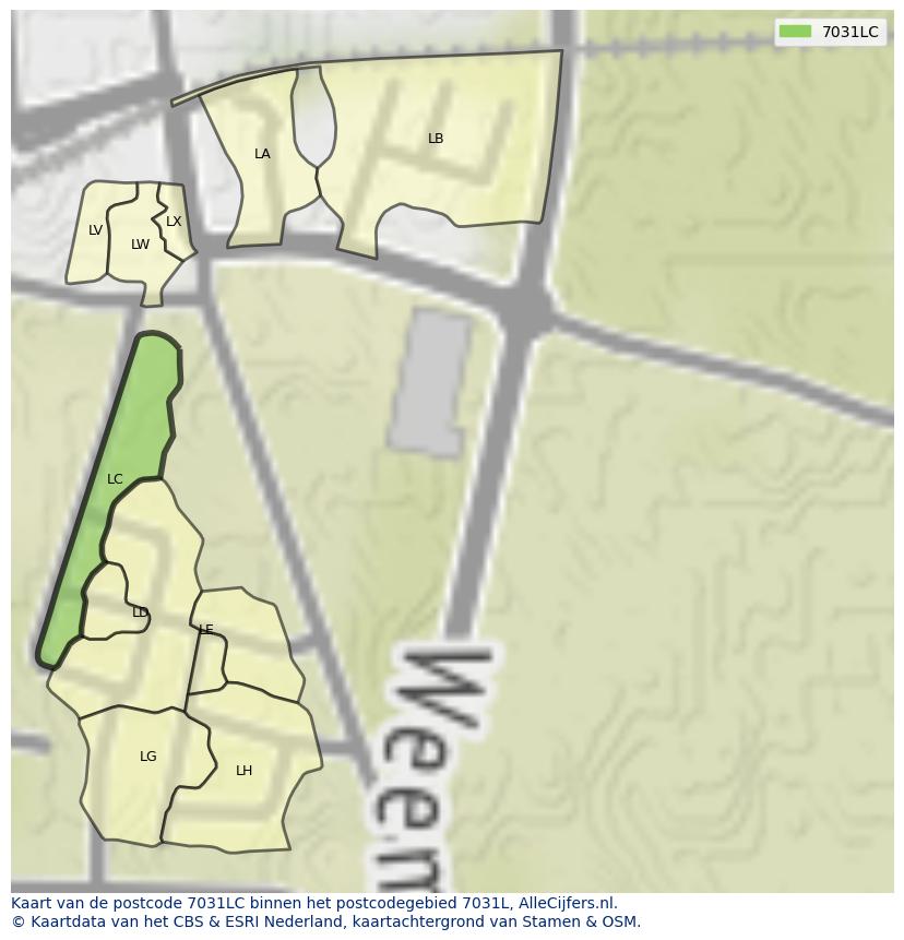 Afbeelding van het postcodegebied 7031 LC op de kaart.
