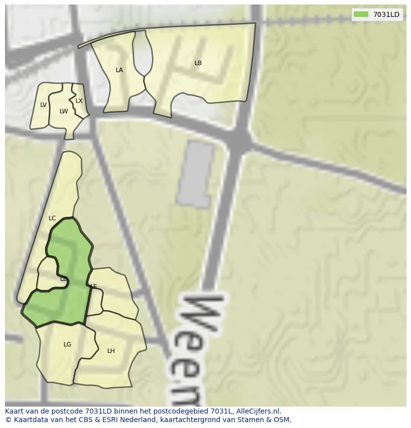 Afbeelding van het postcodegebied 7031 LD op de kaart.
