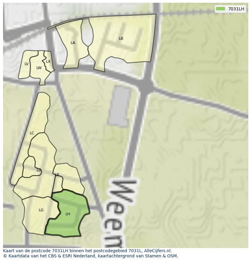Afbeelding van het postcodegebied 7031 LH op de kaart.