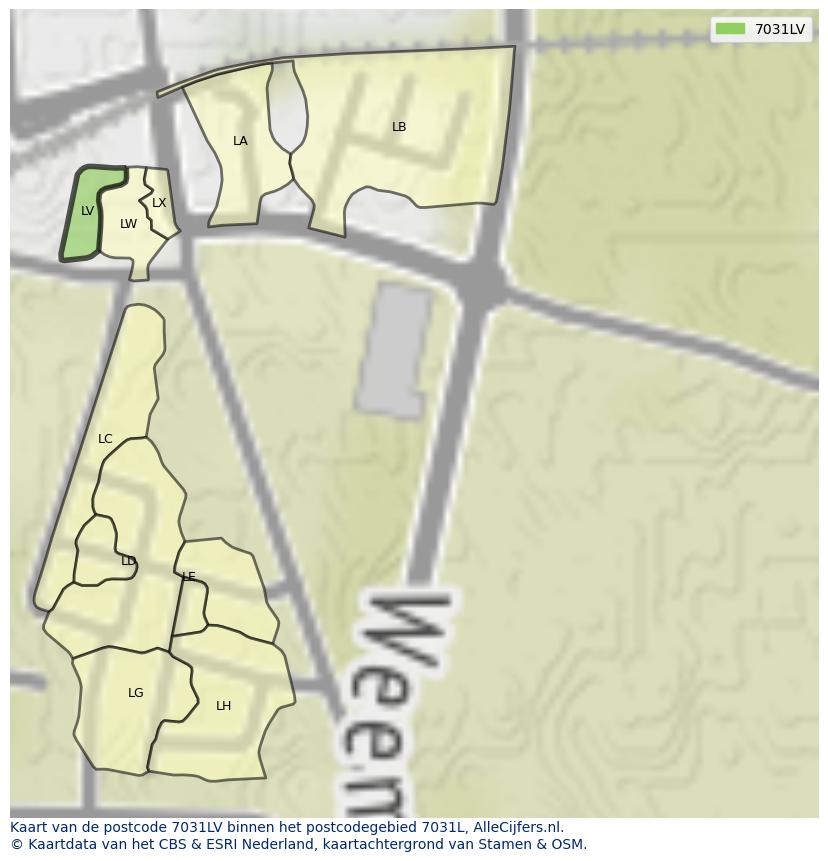 Afbeelding van het postcodegebied 7031 LV op de kaart.
