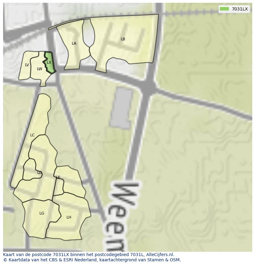 Afbeelding van het postcodegebied 7031 LX op de kaart.