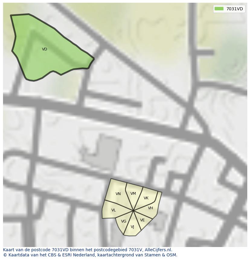 Afbeelding van het postcodegebied 7031 VD op de kaart.
