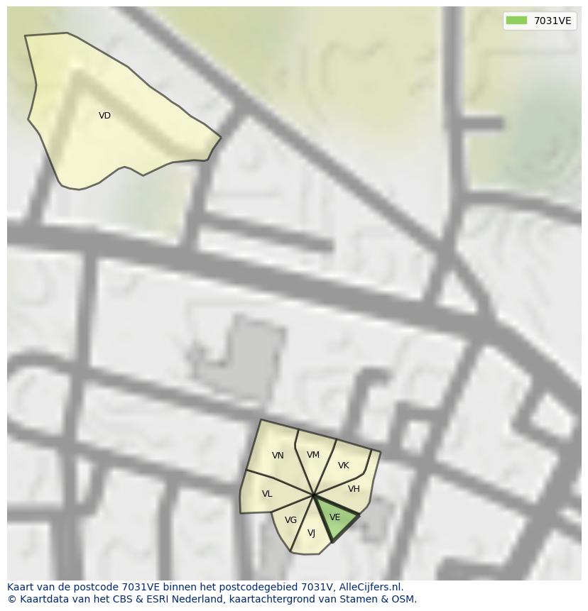 Afbeelding van het postcodegebied 7031 VE op de kaart.