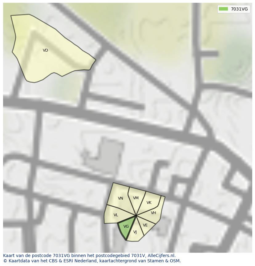 Afbeelding van het postcodegebied 7031 VG op de kaart.