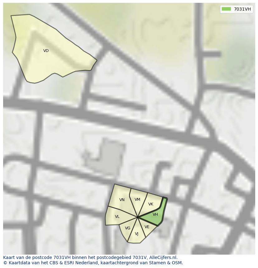 Afbeelding van het postcodegebied 7031 VH op de kaart.