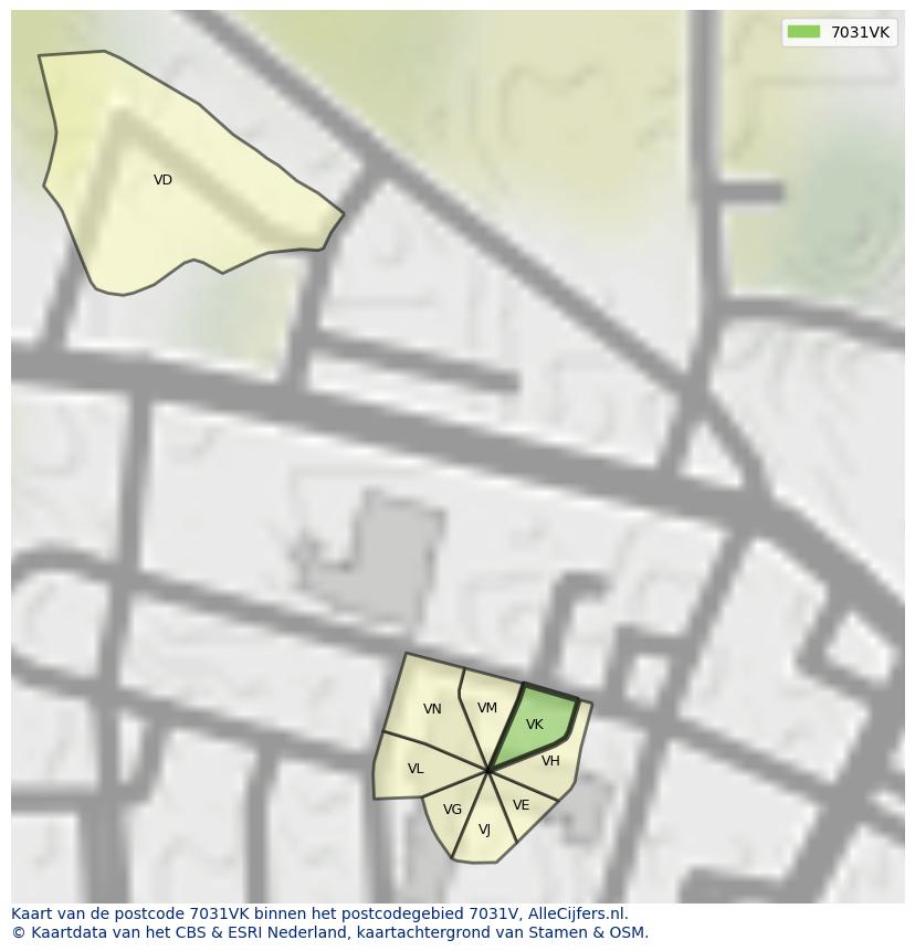 Afbeelding van het postcodegebied 7031 VK op de kaart.