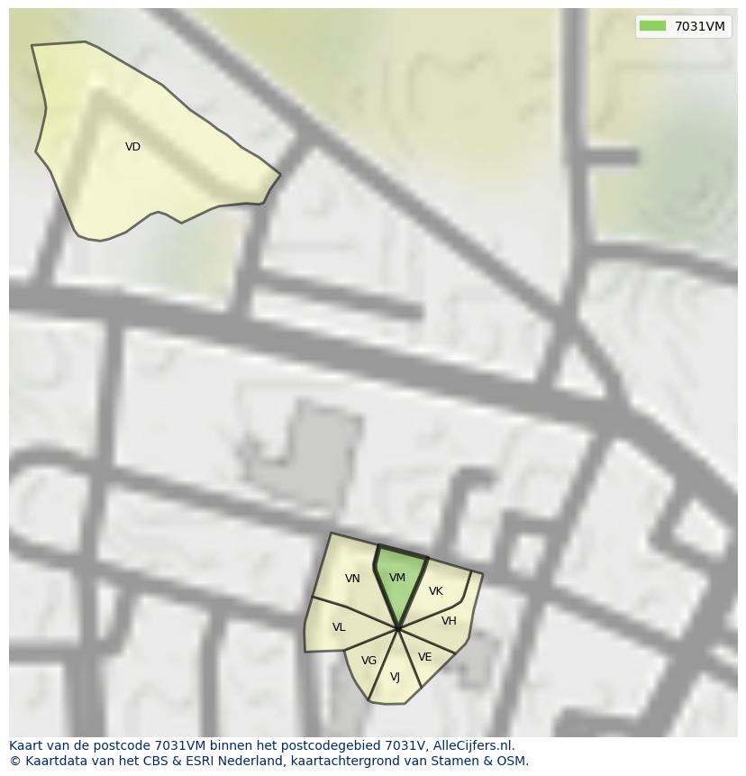 Afbeelding van het postcodegebied 7031 VM op de kaart.