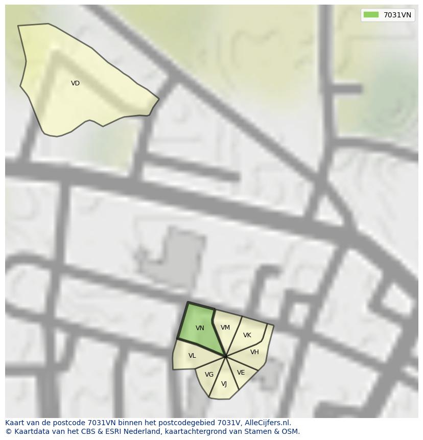 Afbeelding van het postcodegebied 7031 VN op de kaart.