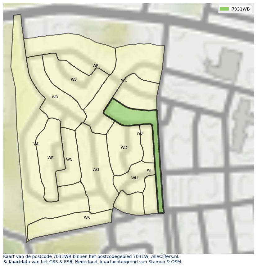Afbeelding van het postcodegebied 7031 WB op de kaart.