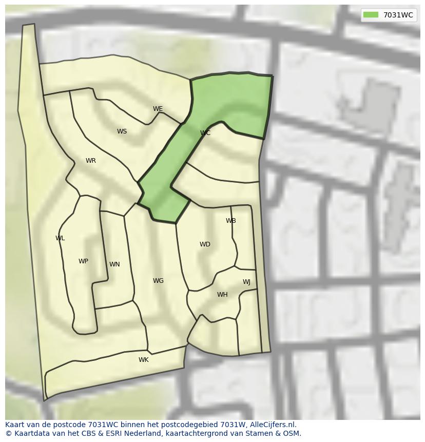 Afbeelding van het postcodegebied 7031 WC op de kaart.