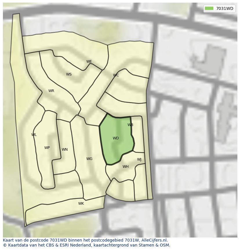 Afbeelding van het postcodegebied 7031 WD op de kaart.