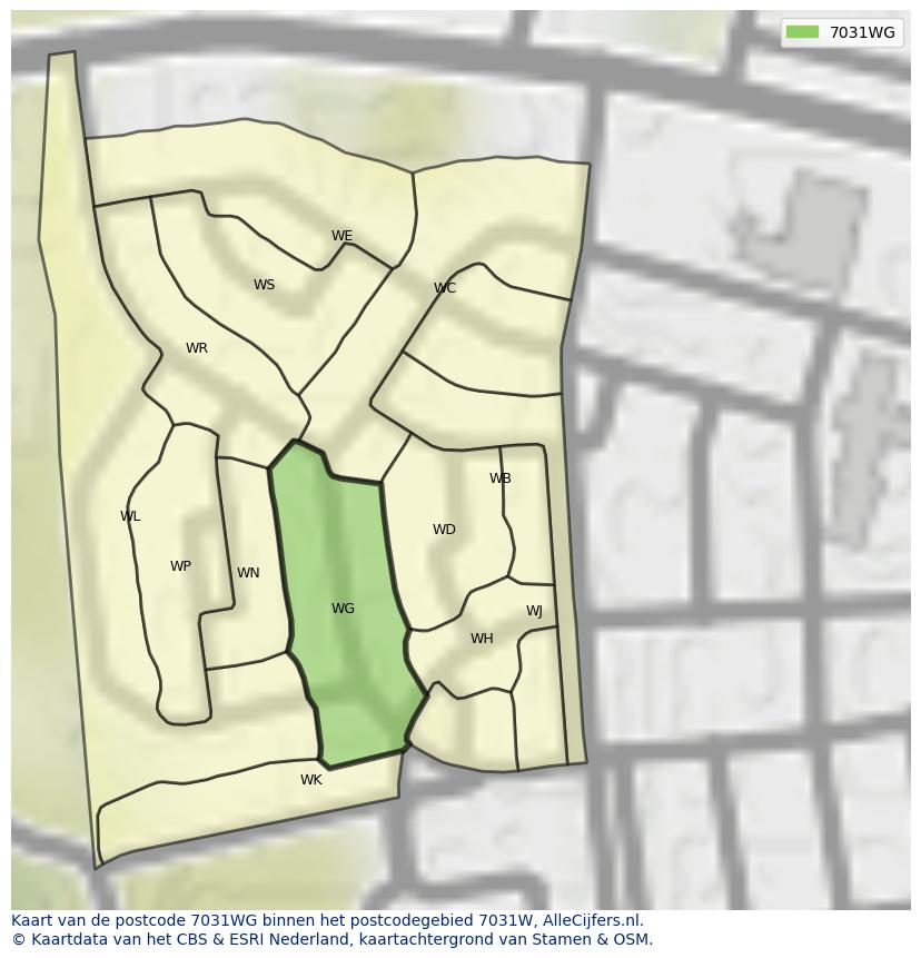 Afbeelding van het postcodegebied 7031 WG op de kaart.